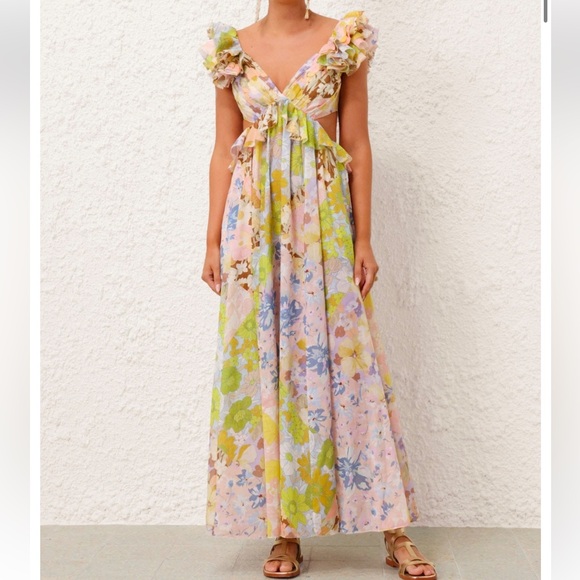 Zimmermann- POP RUFFLE SLEEVE MIDI DRESS - Picture 2 of 12